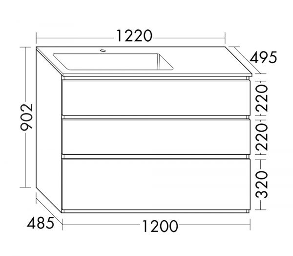 Burgbad Lin20 Mineralguss-Waschtisch mit Waschtischunterschrank, 3 Auszüge, bodenstehend, 122cm SGHY122LF5351C0001
