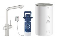 Vorschau: Grohe Red Duo Einhand-Spültischbatterie, L-Auslauf, Armatur und Boiler Größe M, supersteel