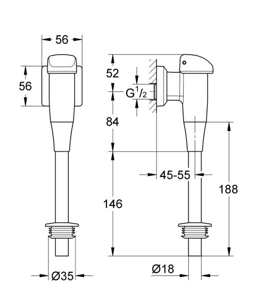 Grohe Urinal-Druckspüler mit integrierter Vorabsperrung, chrom