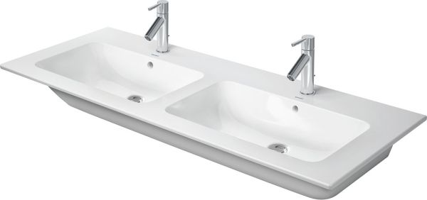 Duravit ME by Starck Doppelwaschtisch 130x49cm, 2 Hahnlöcher, mit Überlauf, weiß seidenmatt 2336133200