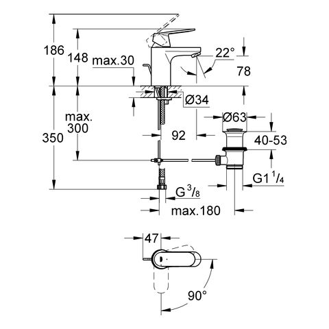 Grohe Eurosmart Cosmopolitan Waschtischarmatur mit ES-Funktion, S-Size, chrom