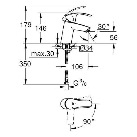 Grohe Eurosmart Waschtischbatterie ES-Funktion, glatter Körper, S-Size, Mittelstellung kalt, chrom