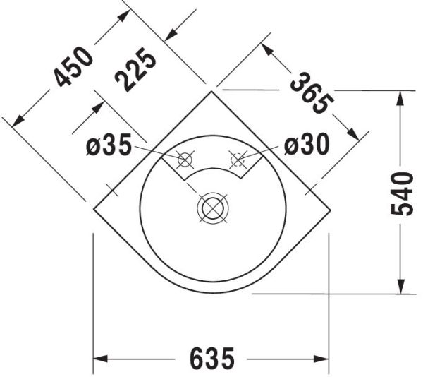 Duravit Architec Eck-Handwaschbecken halbrund 63,5x54cm, mit Hahnloch, ohne Überlauf, weiß