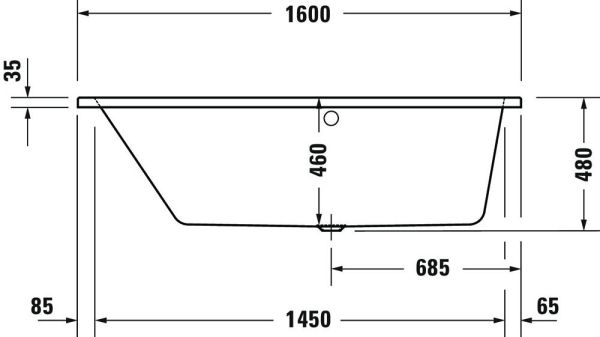 Duravit No.1 Trapez-Badewanne 160x85cm, Rückenschräge links, weiß
