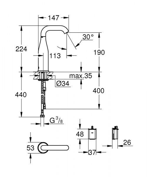 Grohe Essence E Infrarot-Elektronik für Waschtisch ohne Mischung, Batteriebetrieb, chrom