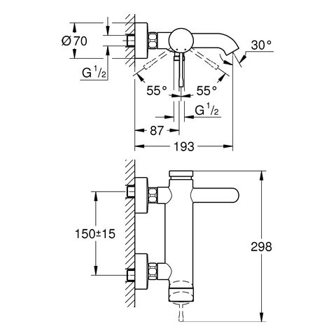 Grohe Essence Einhand-Wannenbatterie, supersteel