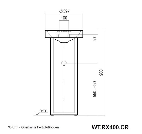 Alape Xcross Säulenwaschtisch mit Stahlgestell und Schaftventil, weiß/schwarz matt