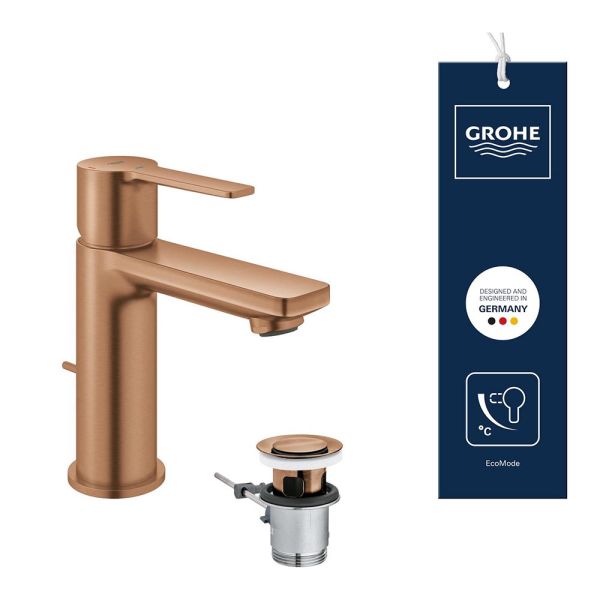 Grohe Lineare Einhand-Waschtischbatterie XS-Size Kaltstart, Ablaufgarnitur, warm sunset gebürstet