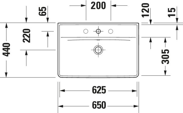 Duravit D-Neo Waschtisch rechteckig 65x44cm, mit Hahnloch und Überlauf, weiß