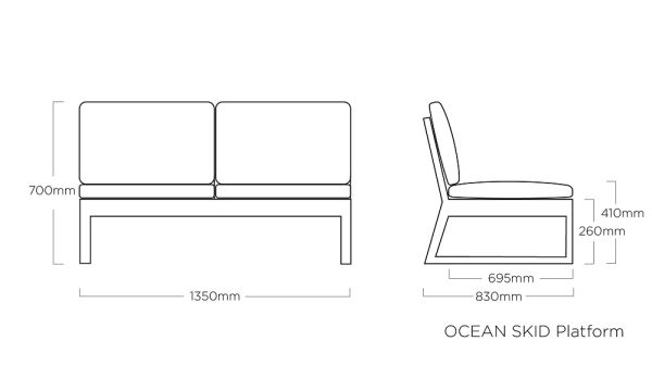 KETTLER OCEAN SKID PLATFORM Lounge-Sofa/Liege 2,18m, anthrazit matt/ brisa