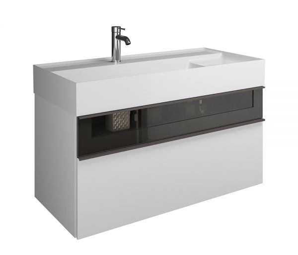 Burgbad Yumo Mineralguss-Waschtisch 101,5cm mit Waschtischunterschrank