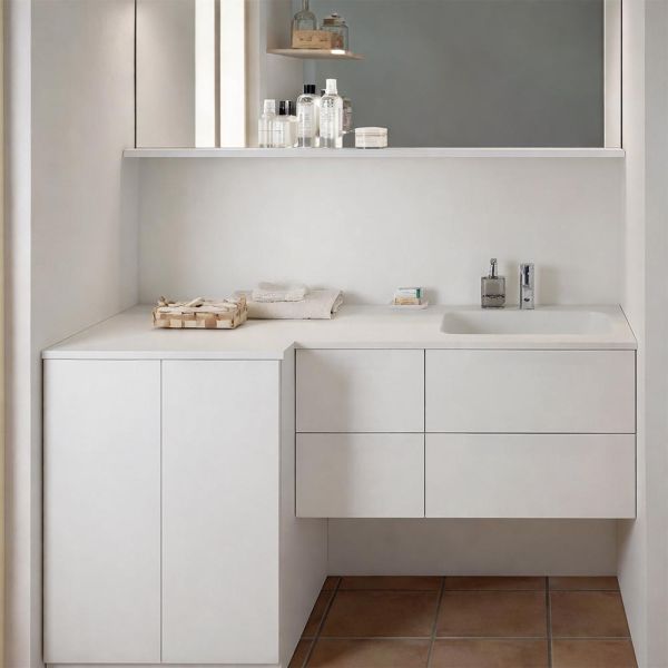 Burgbad Sys30 Badmöbel-Set 161cm mit Waschmaschinenschrank mit Waschtischunterschrank, Grifflos, veloursgrau matt 