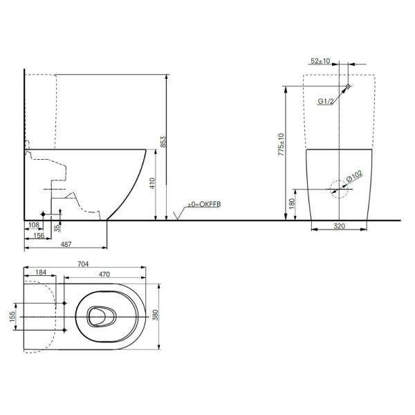 TOTO NC WC randlos Tornado Flush, Standkombination-SET, inkl. Spülkasten und WC-Sitz, weiß