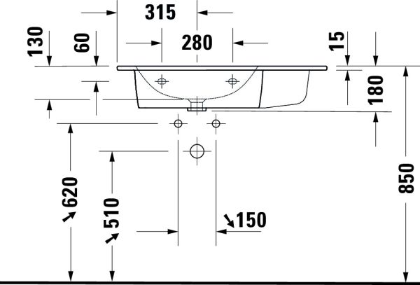 Duravit ME by Starck Waschtisch 83x49cm, 1 Hahnloch, mit Überlauf, Becken links, WonderGliss, weiß 23458300001