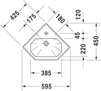 Vorschau: Duravit Serie 1930 Eck-Handwaschbecken oktogonal 59,5x45cm, mit Hahnloch und Überlauf, weiß 0793420000