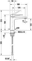 Vorschau: Duravit Tulum Einhebel-Waschtischmischer ohne Zugstangen-Ablaufgarnitur, chrom, TU1020002010, techn. Zeichnung