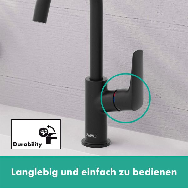 Hansgrohe Logis Waschtischarmatur 210 mit Schwenkauslauf ohne Ablaufgarnitur, schwarz matt