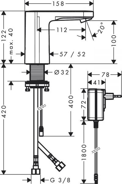 Hansgrohe Vernis Blend Elektronik-Waschtischarmatur, Temperaturvoreinst., Netzanschluss 230 V, chrom