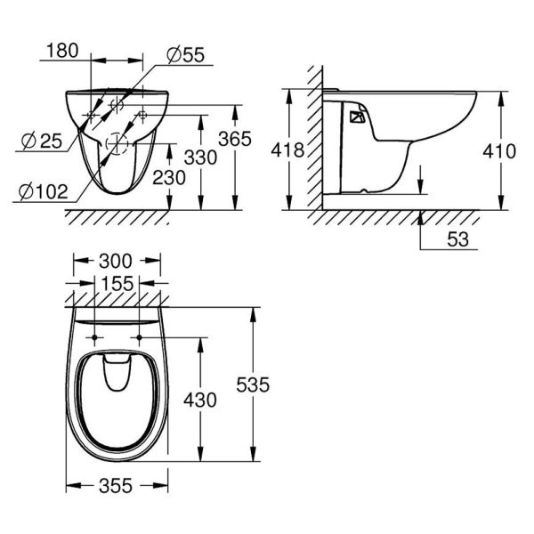 Grohe Bau Keramik Wand-Tiefspül-WC spülrandlos, weiß 112948SH00