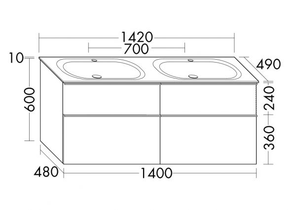 Burgbad Fiumo Doppelwaschtisch mit Waschtischunterschrank, 4 Auszüge, 142cm SGGR142F3956C0001G0223