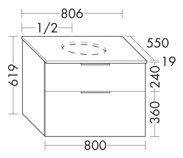 Burgbad Eqio Waschtischunterschrank für Aufsatzwaschtisch 80x55cm, mit Konsolenplatte, 2 Auszüge