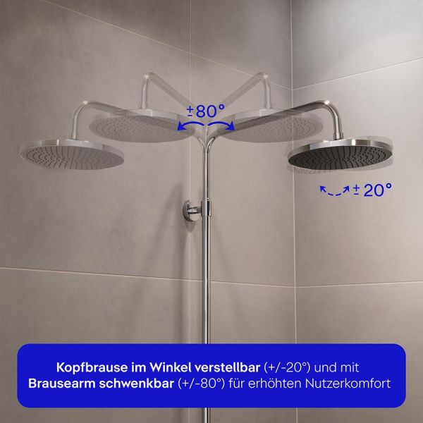 Duravit ShowerSystem Duschsystem mit höhenverstellbarer Regendusche, Thermostat, Ablage, chrom/schw