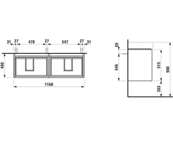Laufen Base 2.0 Waschtischunterbau 117cm für Val Doppelwaschtisch H814282