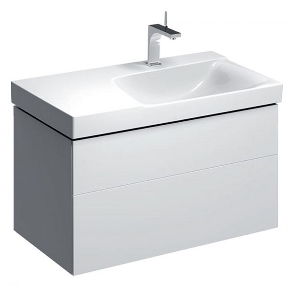 Geberit Xeno² Waschtischunterschrank mit 2 Schubladen, Siphonauschnitt rechts, 88x53cm weiß hochglanz