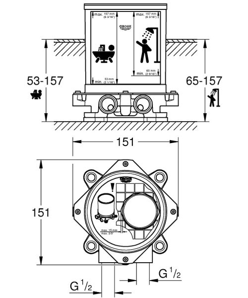 Grohe Rohbauset für freistehende Wannenbatterie, -auslauf und freistehende Brausebatterie