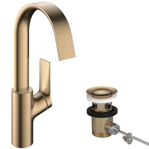 hansgrohe Vivenis Waschtischarmatur 210, Schwenkauslauf und Ablaufgarnitur, brushed bronze 75030140