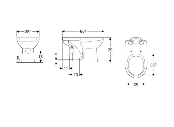 Geberit Renova Stand-WC für AP-Spülkasten aufgesetzt, Tiefspüler, Abgang horizontal, weiß_2