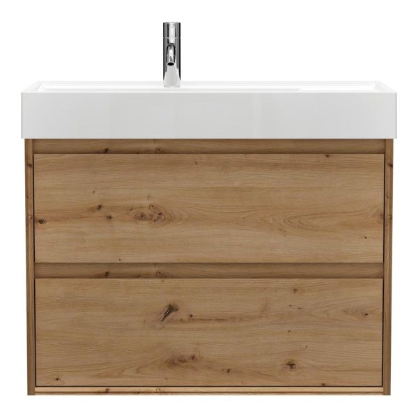 Burgbad Devio Mineralguss-Waschtisch 80cm mit Unterschrank, 2 Auszüge, eiche dekor urban SHKH081