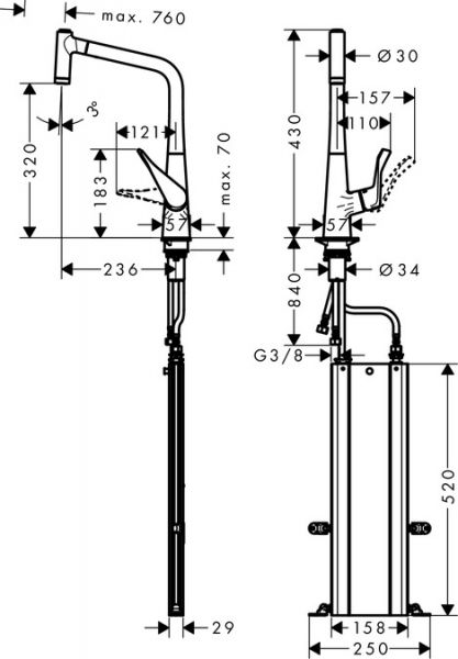 Hansgrohe Metris M71 Einhebel-Küchenmischer 320 mit Ausziehbrause und sBox, edelstahl finish