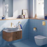 Vorschau: Grohe Lineare Badarmatur S-Size, Zugstangen-Ablaufgarnitur, wassersparend, cool sunrise gebürstet 32114GN1