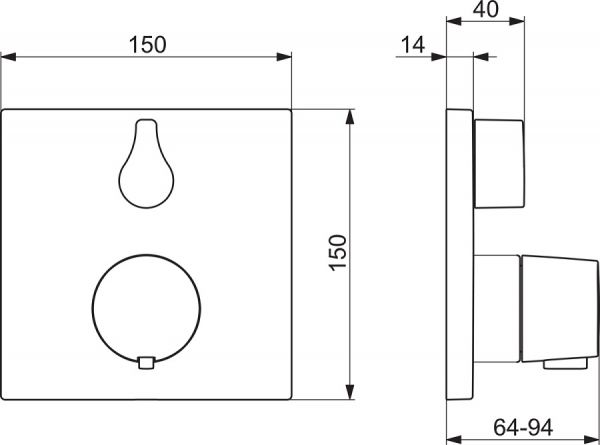 Hansa Hansaliving Brause-Thermostat-Batterie mit Absperrung, Fertigmontageset, eckig, schwarz matt