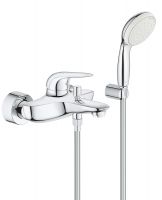 Grohe Eurostyle Wannenbatterie, geschlossener Hebelgriff mit Brausegarnitur, wassersparend, chrom