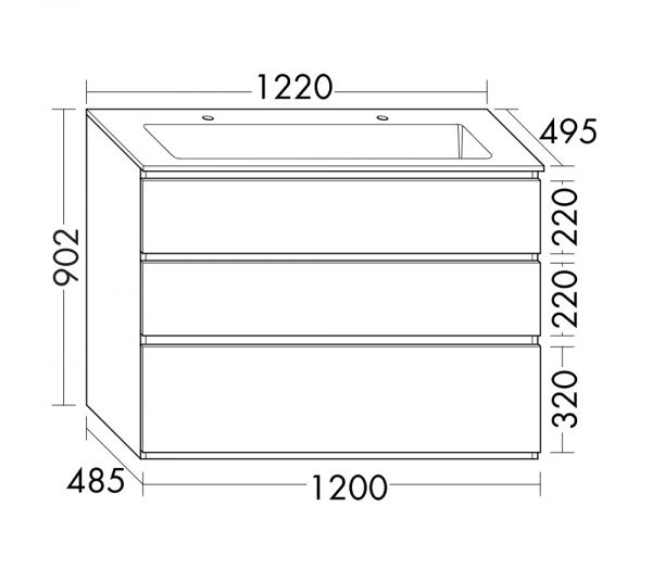 Burgbad Lin20 Mineralguss-Doppelwaschtisch mit Waschtischunterschrank, bodenstehend, 122x49,5cm SGHW122