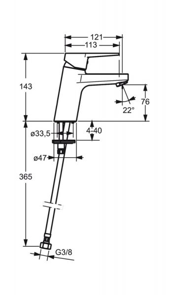 Hansa Hansatwist Waschtisch-Einhand-Einlochbatterie, Bügelhebel, 121mm, chrom