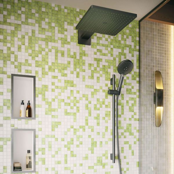 hansgrohe Raindance E Duschkopf 300 1jet mit Brausearm, EcoSmart, brushed black chrome