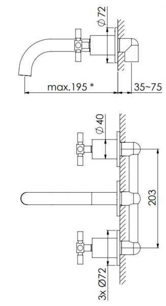 Steinberg Serie 250 3-Loch Waschtisch-Armatur inkl. Messing-Unterputzkörper, chrom