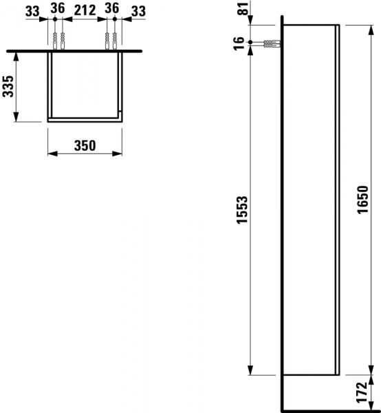 Kartell by Laufen Hochschrank mit 1 Tür und Soft-Close Funktion, Scharnier links, 35x165cm