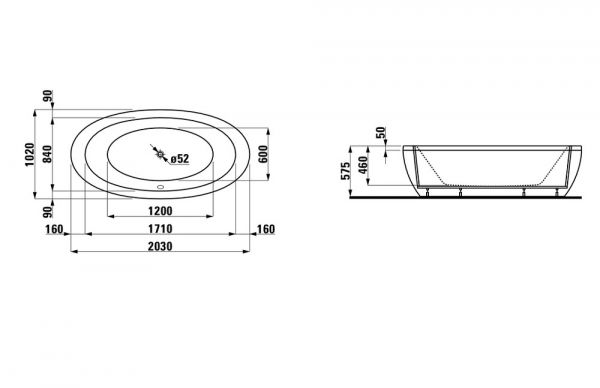 Laufen IL BAGNO ALESSI ONE Badewanne mit Schürze, freistehend, 203x102cm, weiß H2419700000001_1