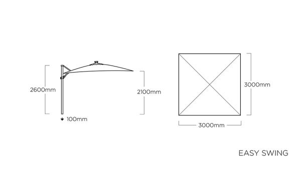 KETTLER EASY SWING LED Ampelschirm 300x300cm, UPF50+, silber/charcoal