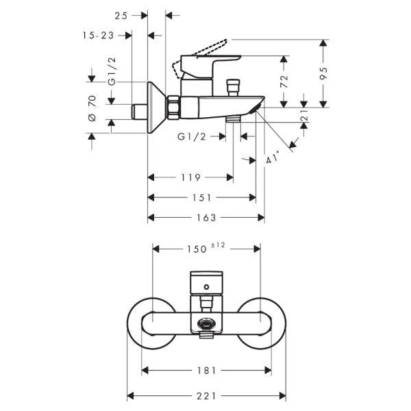 hansgrohe Neovis Q Einhebel-Wannenmischer Aufputz, chrom