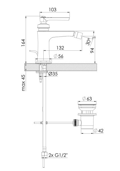 Steinberg Serie 350 Bidet-Einhebelmischer mit Ablaufgarnitur