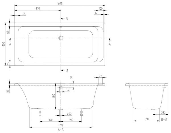 Villeroy&Boch Architectura Rechteck-Badewanne 170x80cm