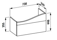 Vorschau: Laufen IL BAGNO ALESSI ONE Waschtischunterbau 900, 1 Schublade, Siphonausschnitt links, technische Zeichnung