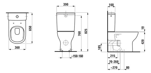 Laufen Lua Stand-WC Kombination spülrandlos, 36x65cm, weiß H8240810000001