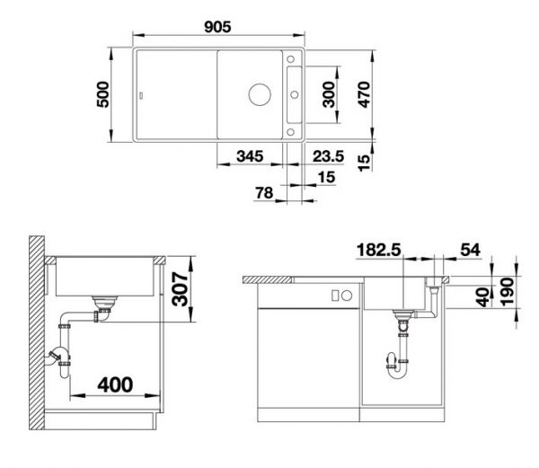 Blanco Axia III 5 S-F Granitspüle SILGRANIT® mit Ablauffernbedienung, flächenbündig