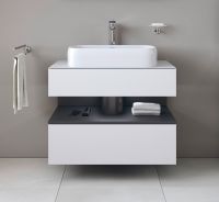 Vorschau: Duravit Qatego Unterschrank für Aufsatzbecken 80x55cm in weiß supermatt, mit offenem Fach in graphit supermatt Antifingerprint QA4730